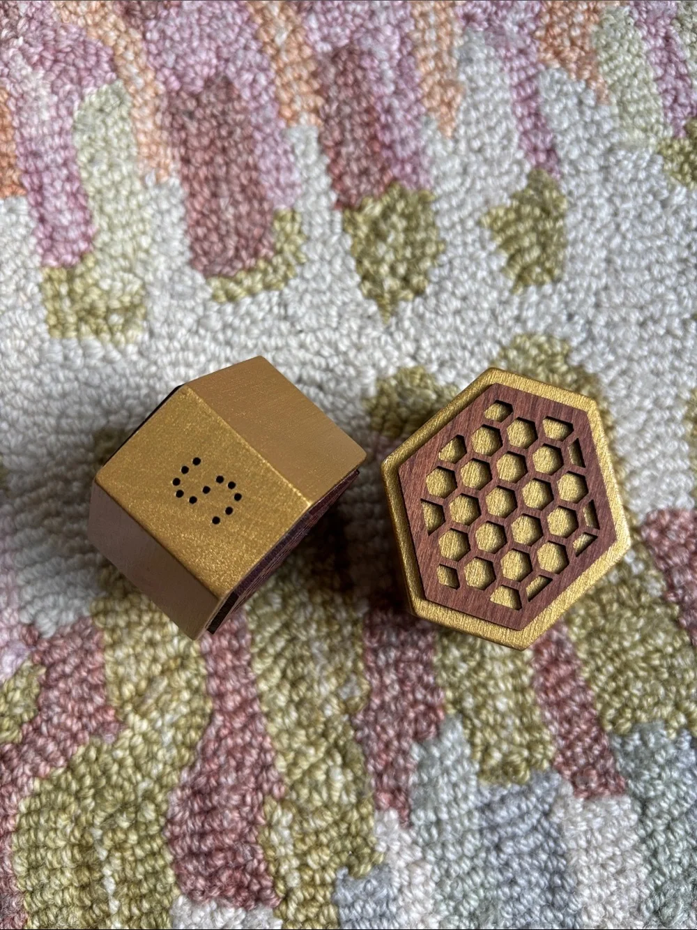 Honeycomb Wooden Hexagon Shaped salt + pepper shakers set modern design